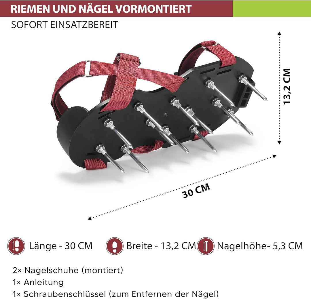 Rasenlüfter-Schuhe – vormontierte Nagelschuhe mit Klettverschluss – Gartenschuhe zum effektiven Belü