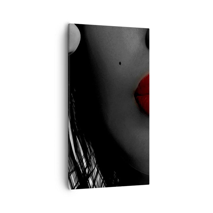 Bilder auf Leinwand 55x100cm Leinwandbild mit Rahmen Rote Lippen dunkles Haar Modell Liebe Gross Wan