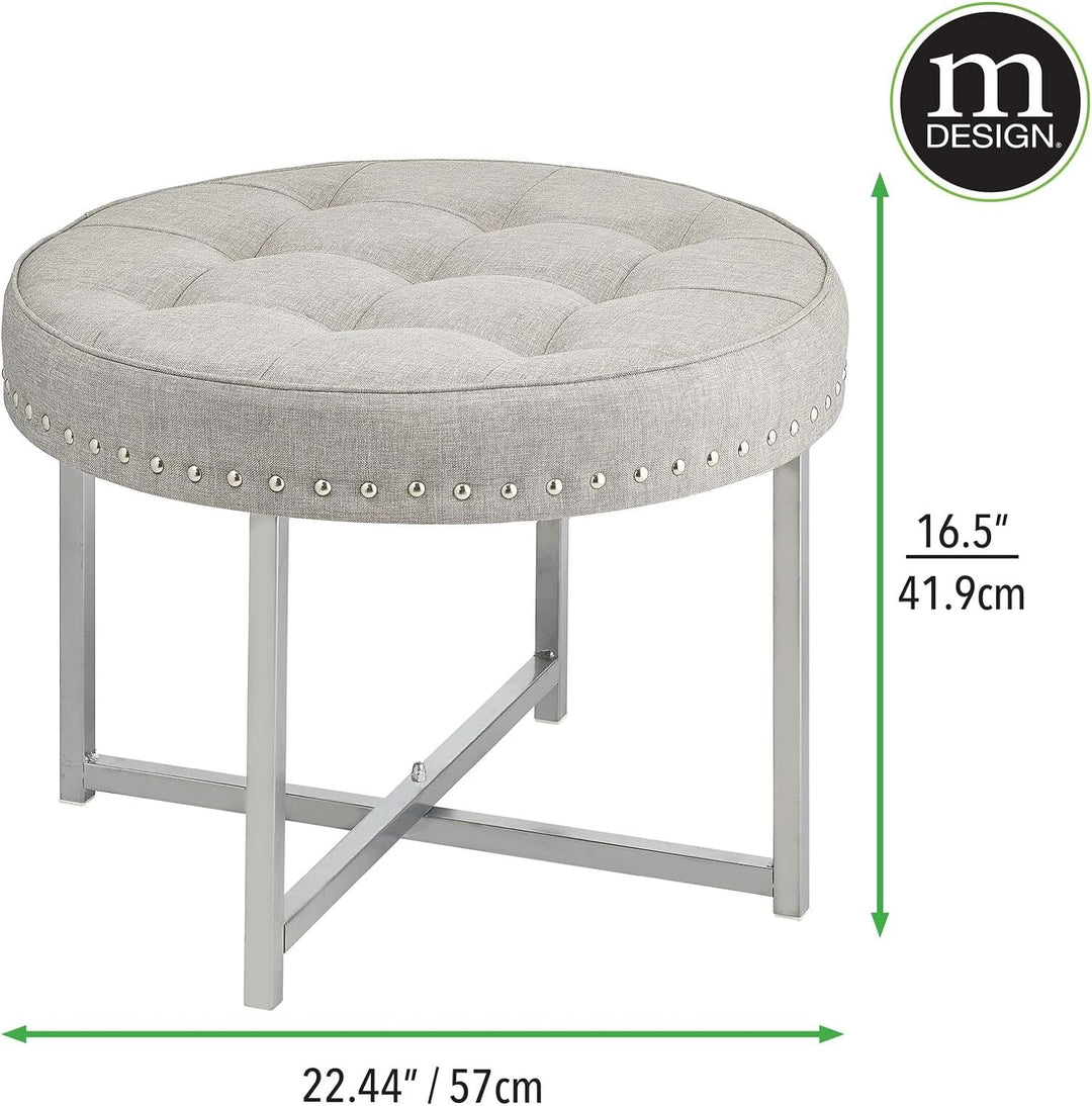 mDesign Sitzhocker – runder Polsterhocker aus Metall und Polyester mit moderner Nietenverzierung – g