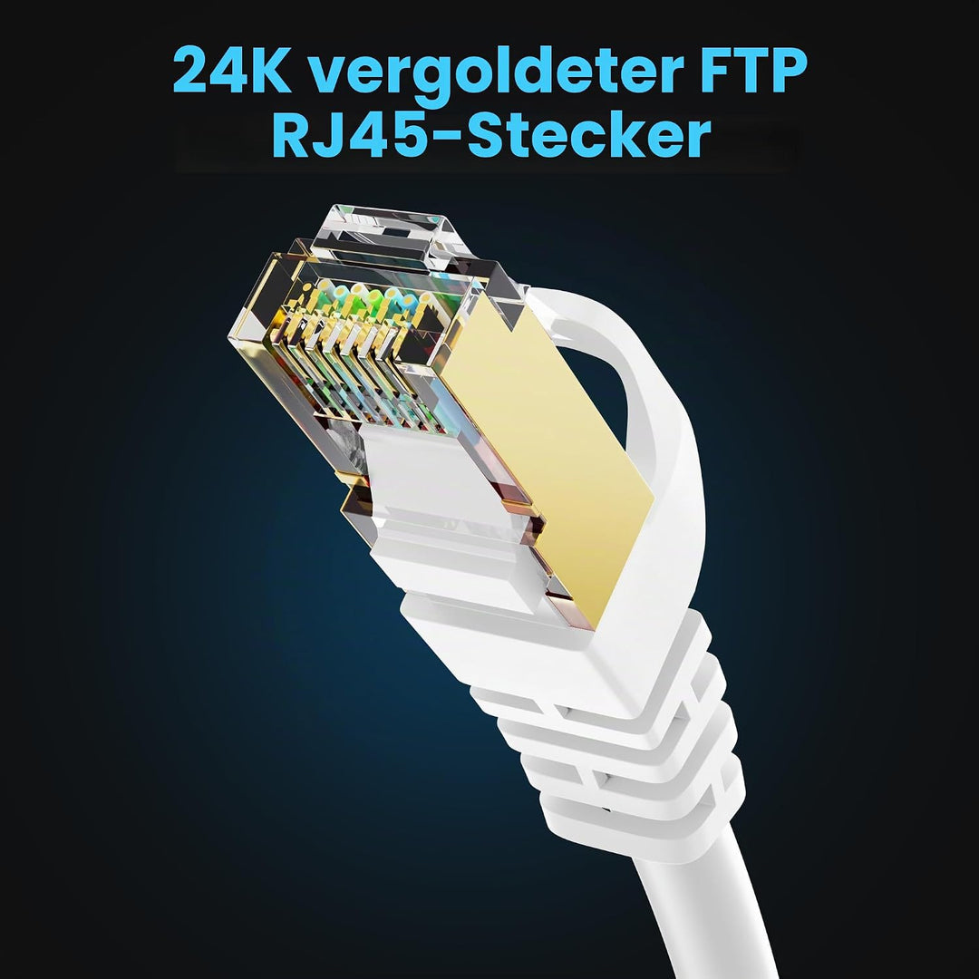 40m CAT 7 Patchkabel Netzwerkkabel,10 Gigabit 600MHz Highspeed LAN-Kabel&amp;RJ45 Ethernet Kabel(Weiss W