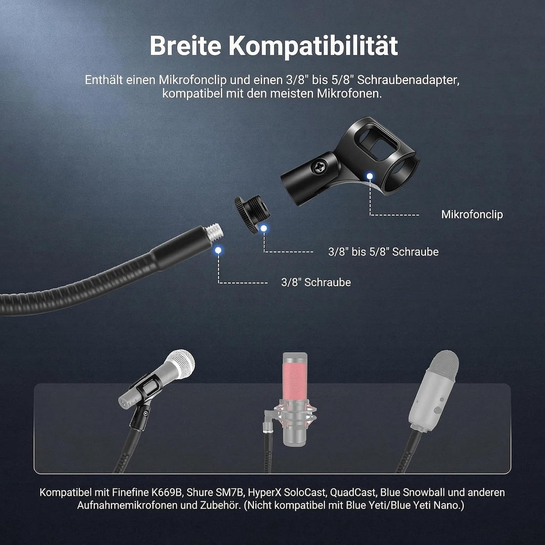 NEEWER Mikrofonständer Tisch mit flexiblem Arm, Microphone Halterung mit Tischklemme Mount und Clip