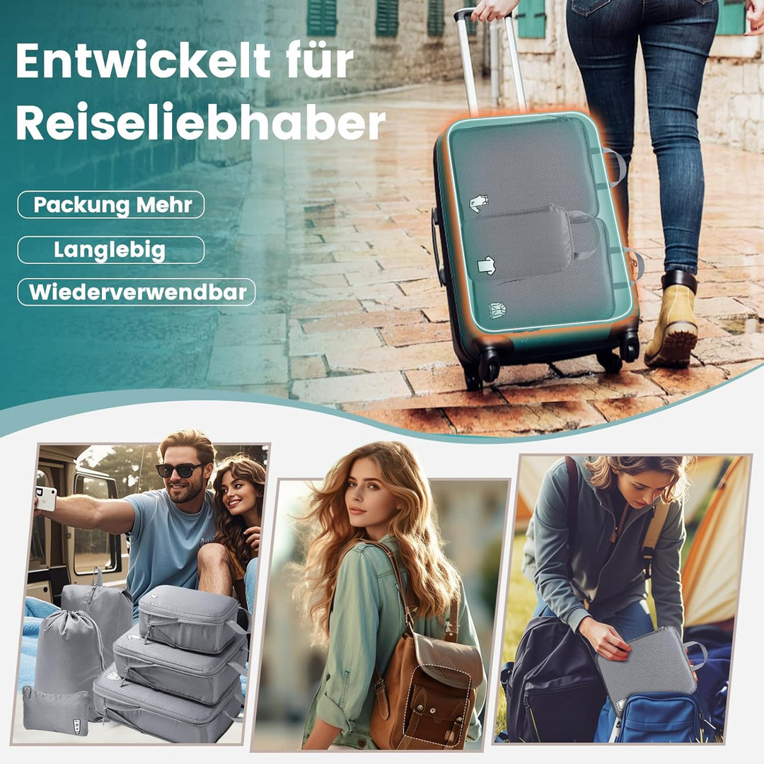 Packing Cubes Compression 8 Stück Koffer Organizer,Wasserdicht PackwüRfel Packtaschen Kompression, T