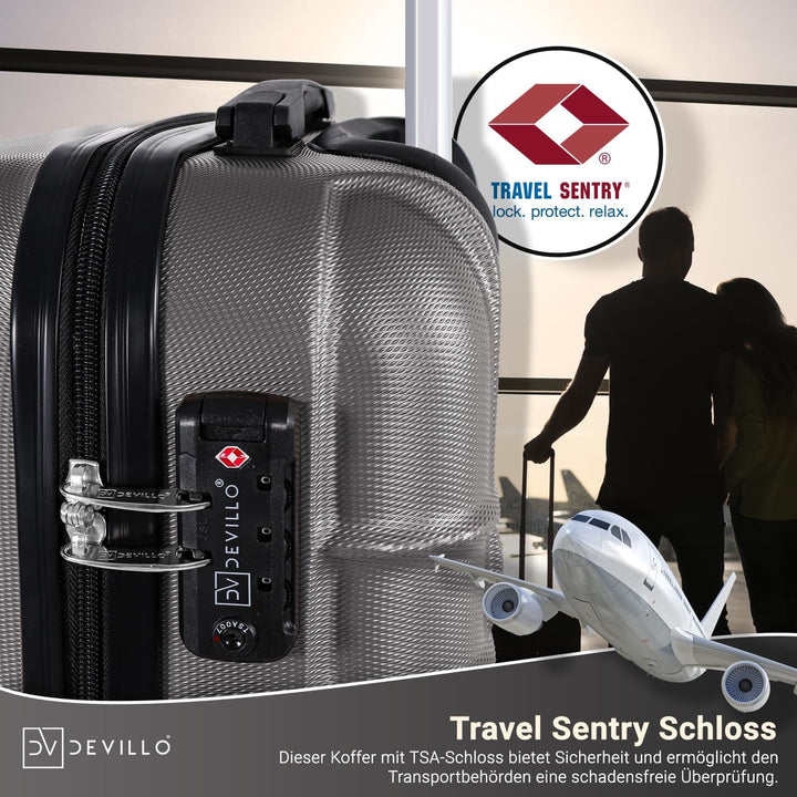 Devillo® Hartschalenkofferset Kofferset 4tlg. S-M-L-XL, Silber - Hard Shell Trolley Koffer Reisekoff