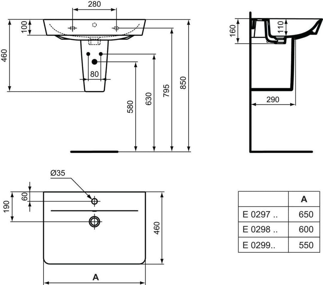 Ideal Standard Waschtisch CONNECT AIR, 550x460x160mm, Weiss, E029901