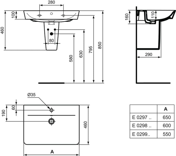 Ideal Standard Waschtisch CONNECT AIR, 550x460x160mm, Weiss, E029901