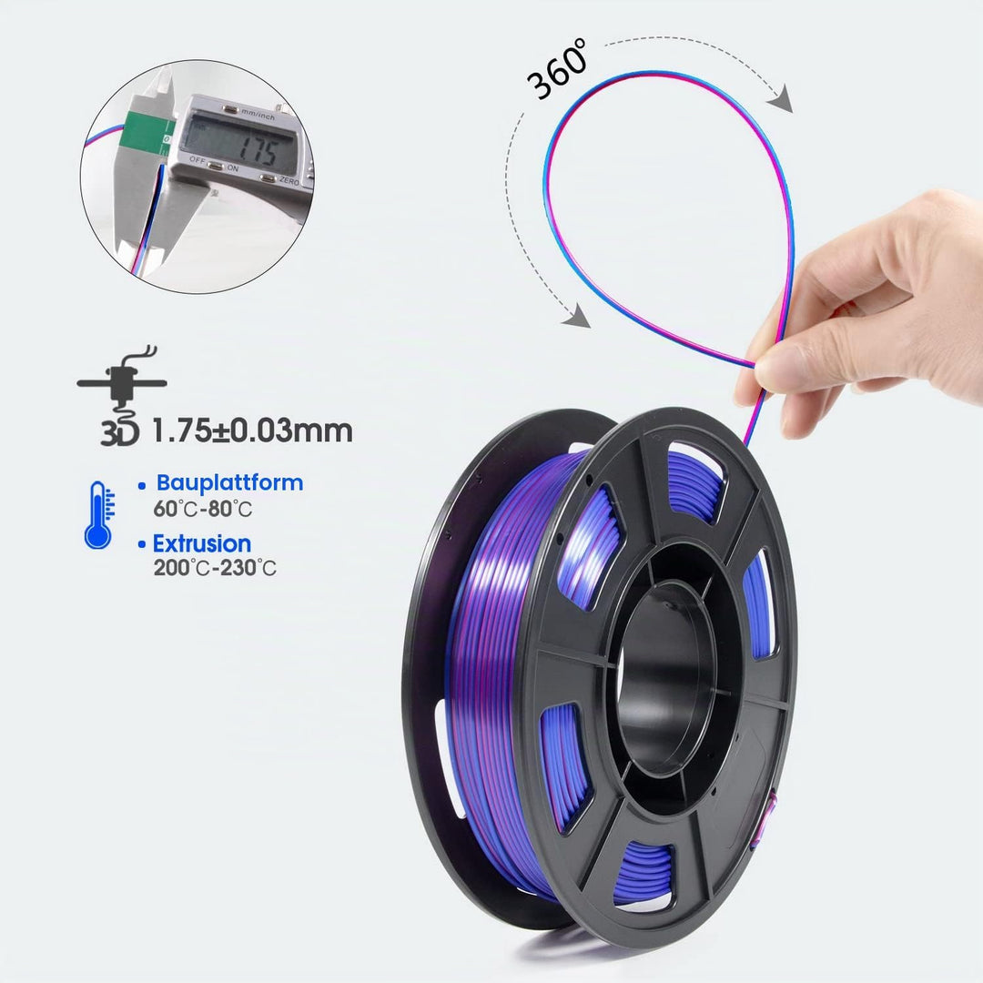 iSANMATE Dual Color Silk PLA Filament Set, Seide PLA Filament 1.75mm Rosarot Blau/Blau Grün/Rot Schw