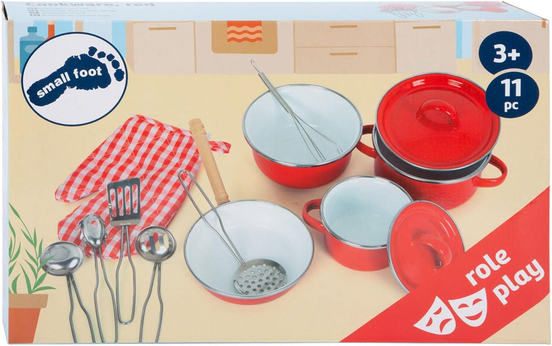 Small Foot Kochgeschirr für Kinder, Zubehör für Spielküche, 13-TLG. Set mit Topfhandschuh und Küchen