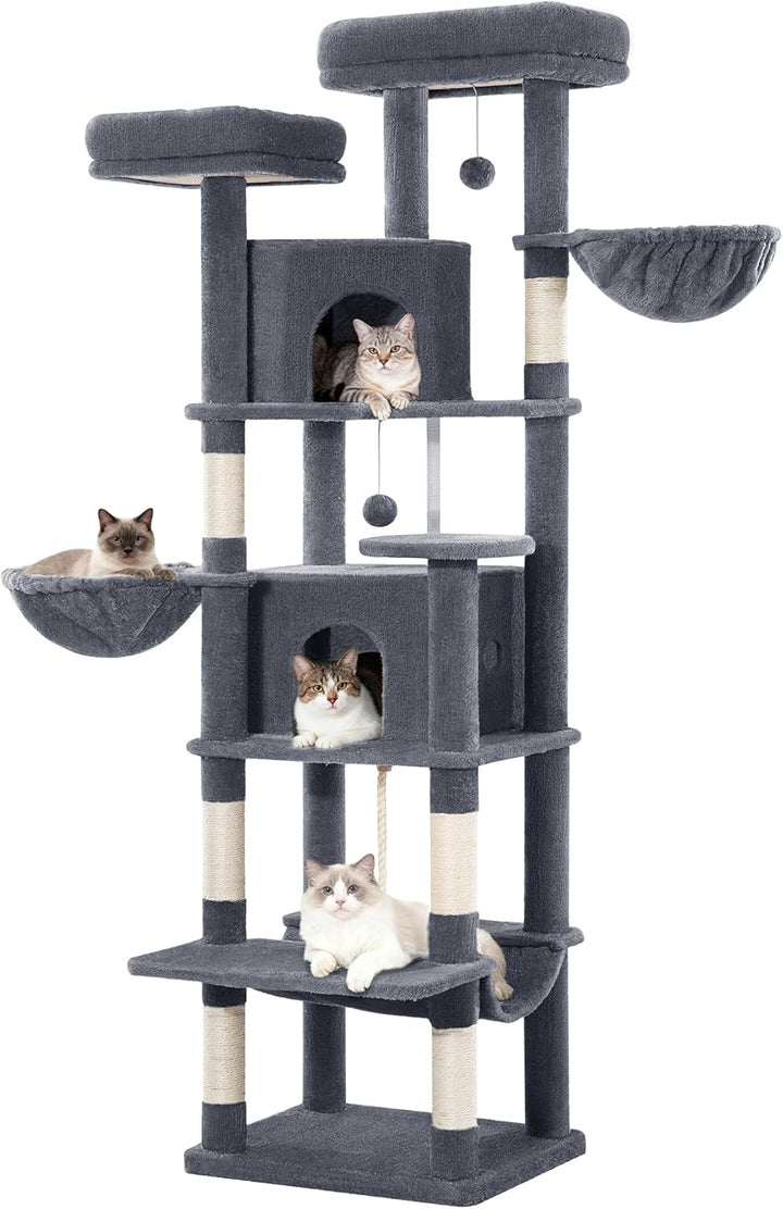 Kratzbaum Gross 175 cm, Katzenbaum XL, Kratzbaum Grosse Katzen Stabil mit Kratzsäulen, 2 Gemütlichen