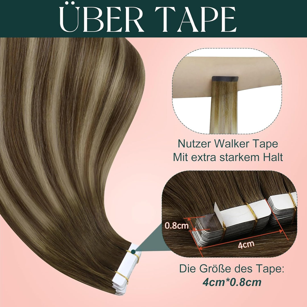 Easyouth Tape Extension Echthaar Ombre Braun Tape in Haarverlängerungen Extensions Remy Haar Mittelb