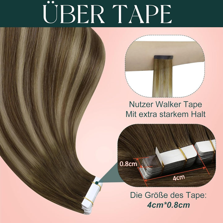 Easyouth Tape Extension Echthaar Ombre Braun Tape in Haarverlängerungen Extensions Remy Haar Mittelb