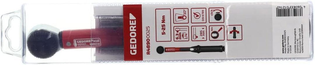 GEDORE red Drehmomentschlüssel für Links- und Rechtsgewinde, 1/4 Zoll, 5-25 Nm, Stahlrohr, Rot/Schwa