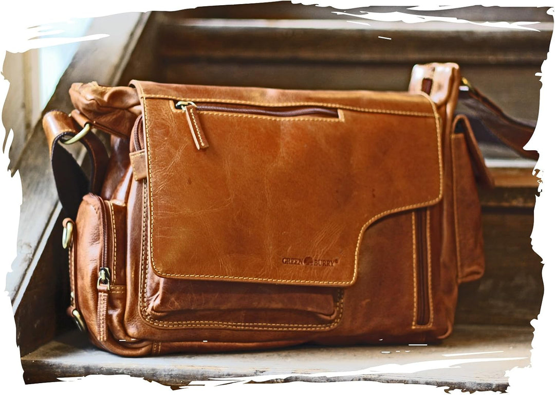 Greenburry Expedition Leder-Handtasche Ledertasche Umhängetasche - Echt Leder-Überschlagtasche - 39x
