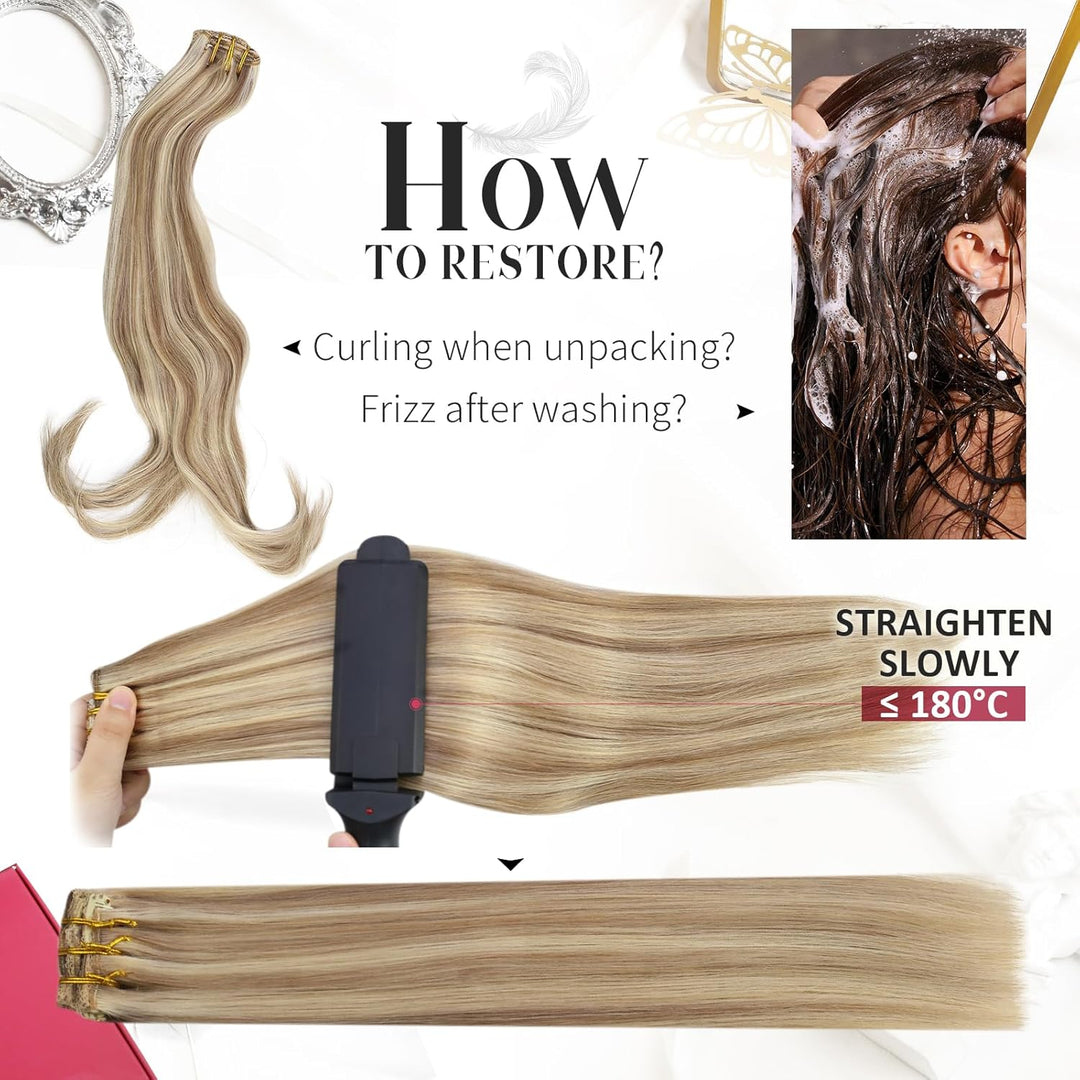 Moresoo Clip in Extensions Echthaar Blond Extensions Clip Echthaar Remy Goldblond mit Mittelblond Ha