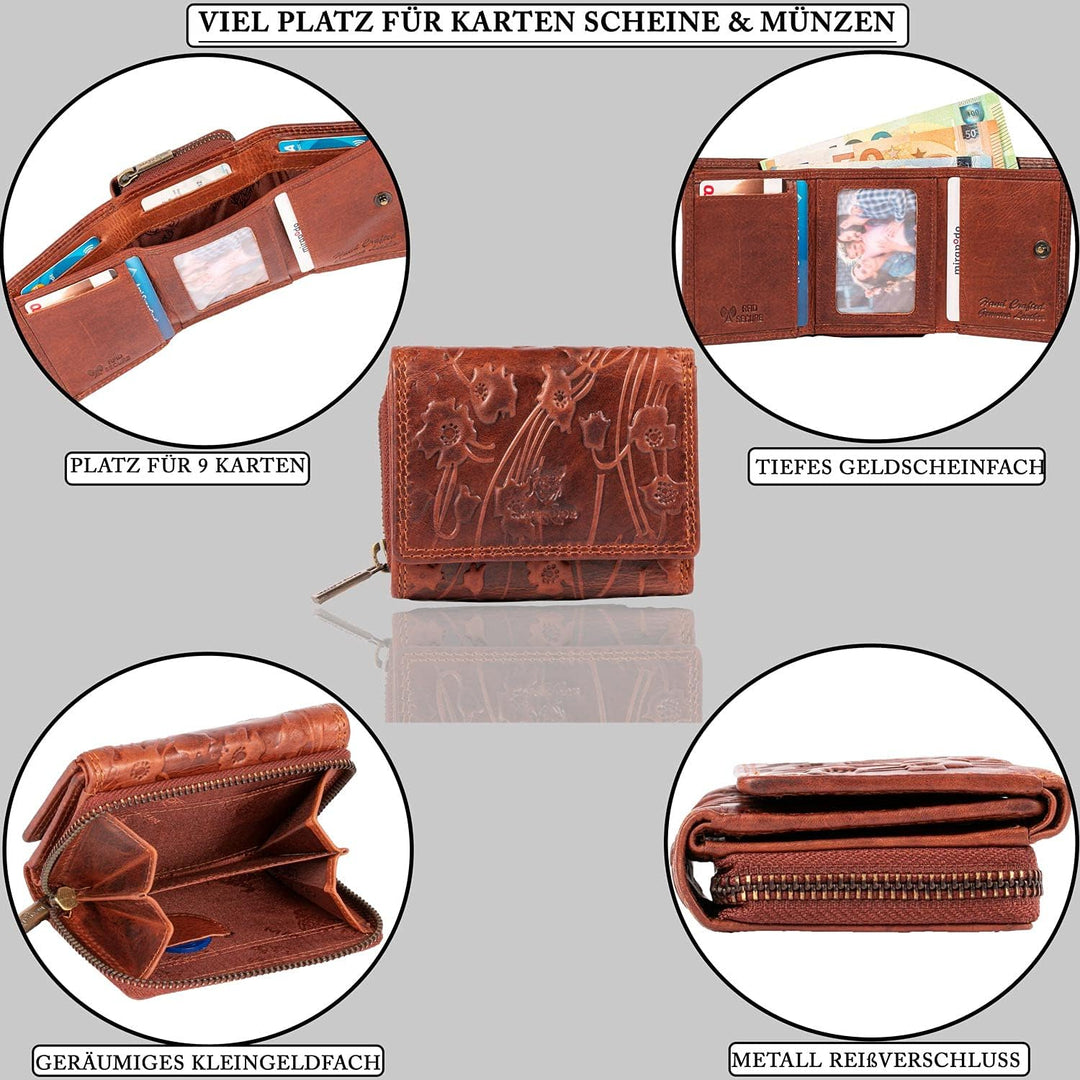 MATADOR 558 Klein Geldbörse Braun Blumen, Braun Blumen