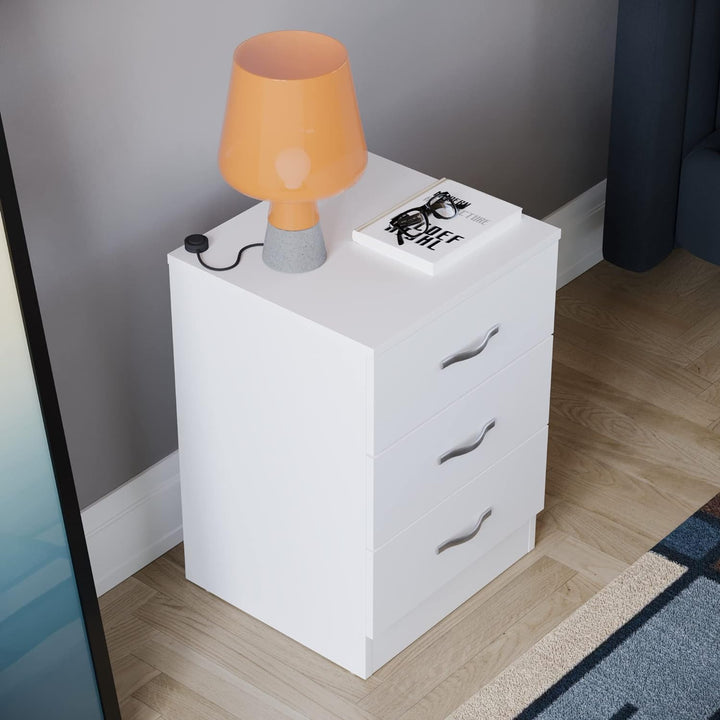 Vida Designs Nachttisch mit 3 Schubladen, Holzwerkstoff, Weiss, H 56cm x W 40cm x D 36cm, Weiss