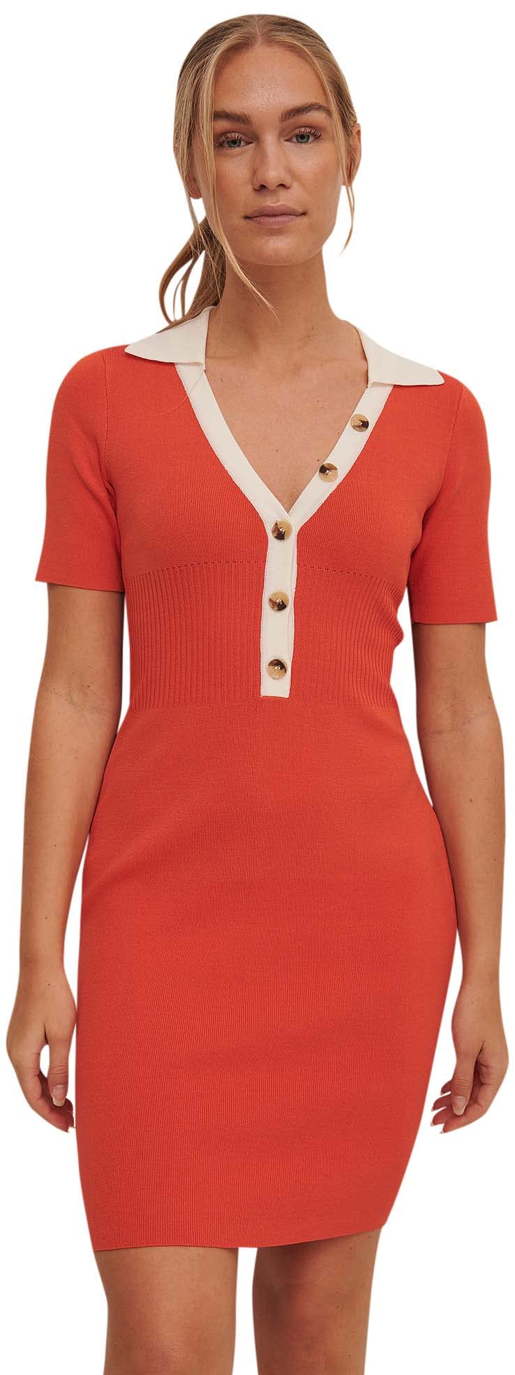 NA-KD Damen Strickkleid mit Geripptem Detail Lssiges Kleid M Spicy Red, M Spicy Red