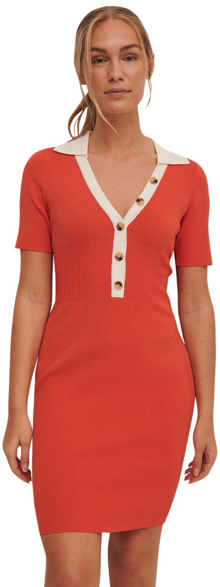 NA-KD Damen Strickkleid mit Geripptem Detail Lssiges Kleid M Spicy Red, M Spicy Red