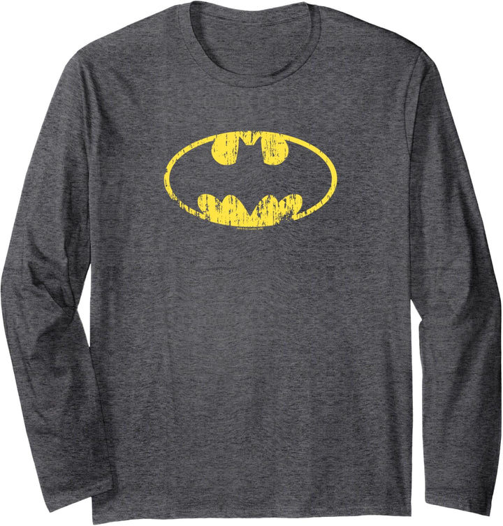 Batman Classic Logo Distressed Gray Langarmshirt