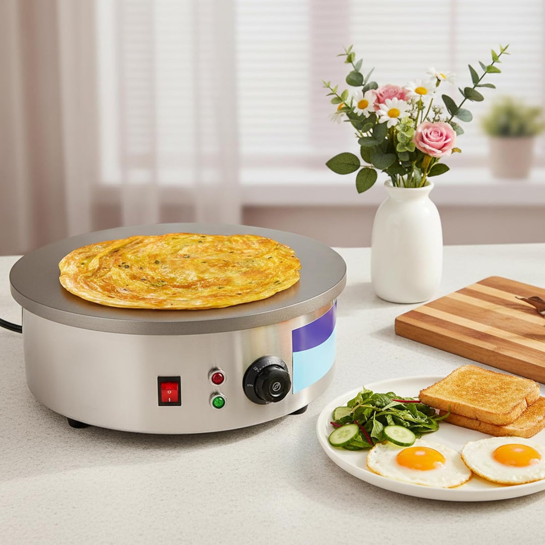 220V 3KW Gastro Crepes Maker mit Ø 450 mm Gusseisen Crepesplatte, 50-300 °C Temperaturr Einstellbar