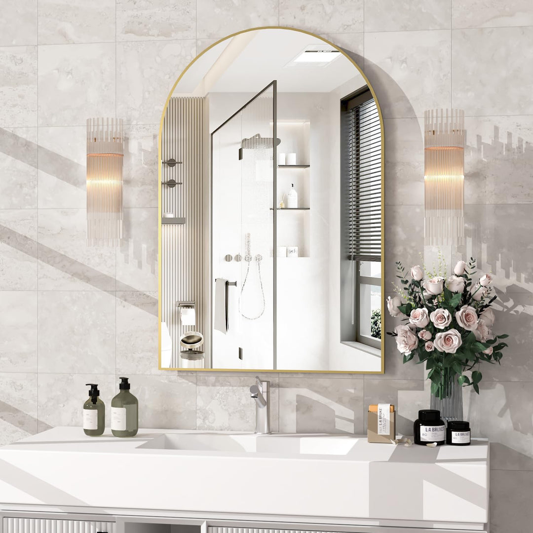 NEUWEABY Gewölbter Wandspiegel für das Badezimmer, 60x90 cm Gewölbter Spiegel Wandspiegel mit Metall