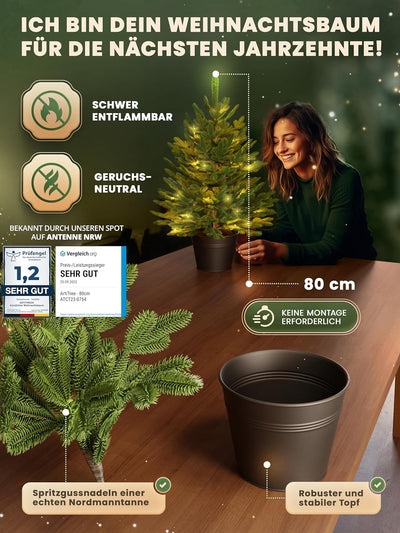 Weihnachtsbaum künstlich 80 cm [Premium] - Naturgetreuer Tannenbaum mit Stabiler Spitze | Nordmannta