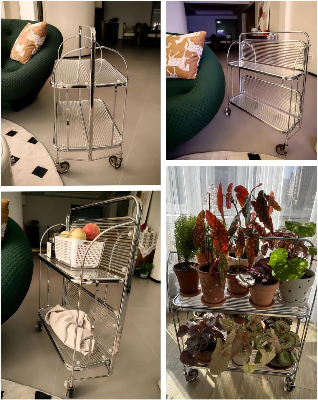 GLIESE Servierwagen Klappbar Mit Rädern,2 Tier Clear Tempered Glass,Mobiler Aufbewahrungs-Klappwagen