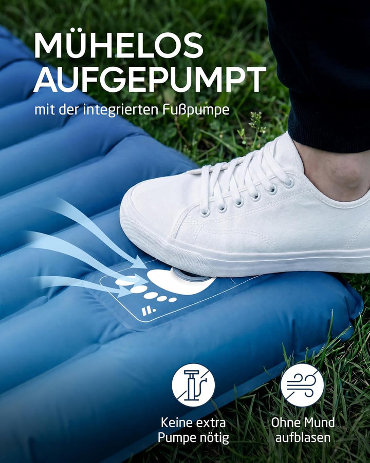 NORDMUT® Isomatte Schnellaufblasend mit integrierter Fusspumpe 10 cm - Isomatte Camping mit kleinem