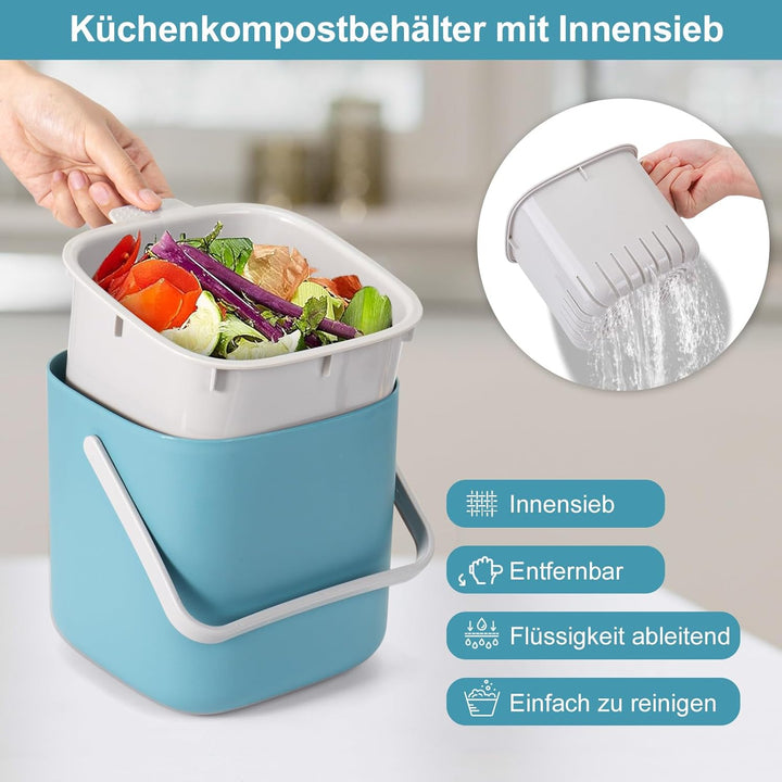 Biomülleimer Küche, 4L Biomülleimer Küche für alltäglichen Biomüll, Bio Mülleimer mit Deckel, Geruch