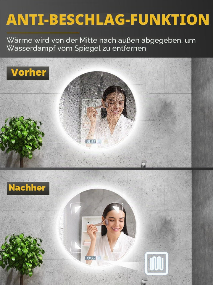 600mm Badspiegel mit Beleuchtung Dimmbar | Badezimmerspiegel mit Touch-Schalter Antibeschlag Timerfu