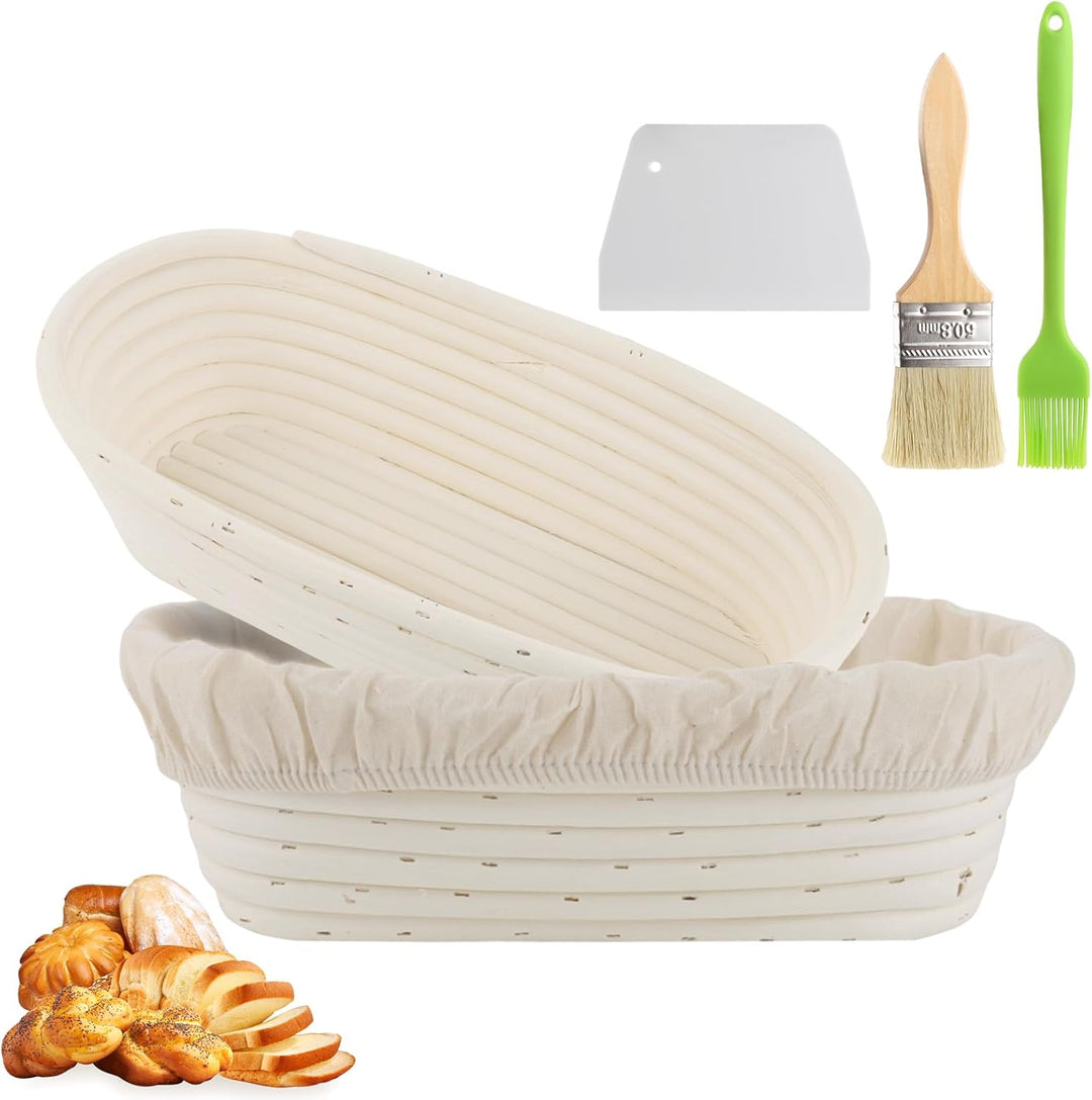 Gärkorb zum Brotbacken 2er- Set, 30 cm, Gärkörbchen aus natürlichem Rattan für selbstgemachtes Brotn