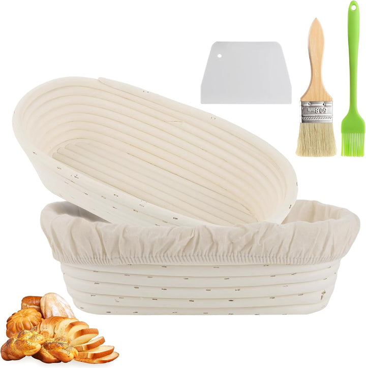 Gärkorb zum Brotbacken 2er- Set, 30 cm, Gärkörbchen aus natürlichem Rattan für selbstgemachtes Brotn