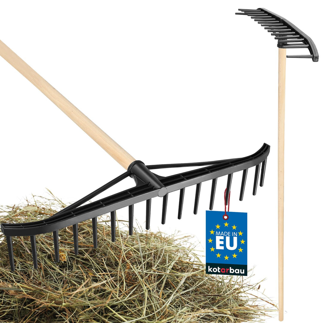 KOTARBAU® Heurechen - 55 cm - mit Holzstiel 1,52 m - Laubrechen Kunststoff - Rechen für Garten - Lau