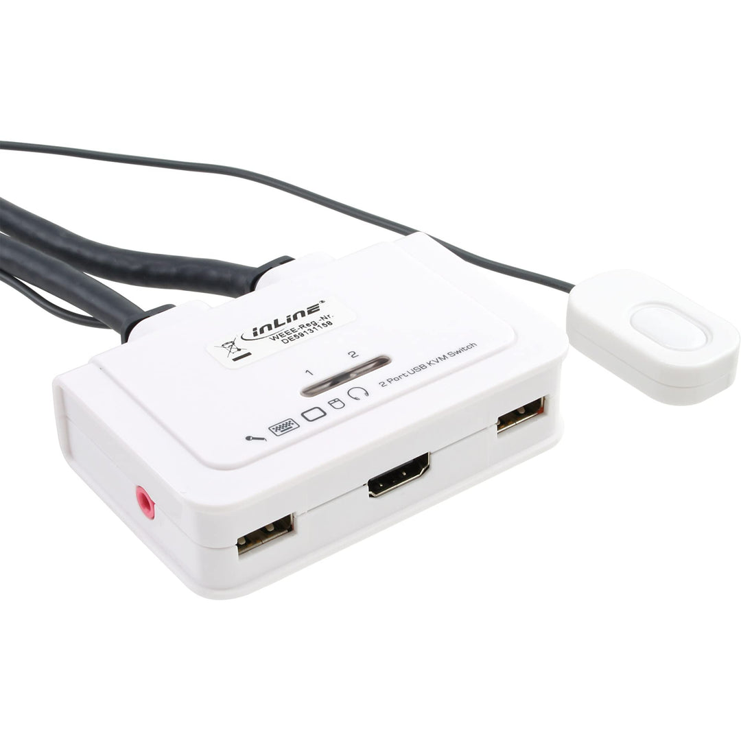 InLine 62612I KVM Switch, 2-fach, HDMI, USB, mit Audio, integr. Kabel