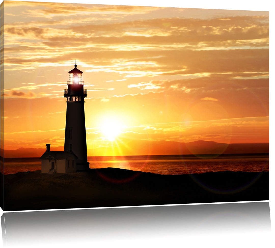 Pixxprint Leuchtturm im Sonnenuntergang als Leinwandbild/Grösse: 100x70 cm/Wandbild/Kunstdruck/ferti