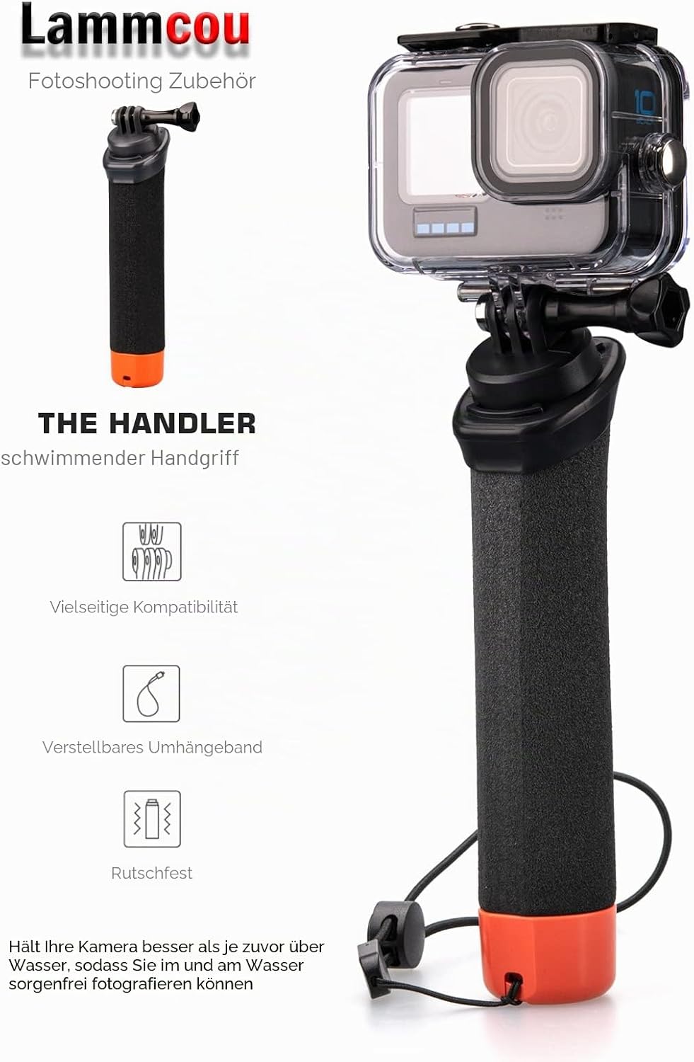 Lammcou Schwimmender Griff, Go Pro Schwimmfähiger Handgriff Wasserdichter Handler Tauchen Einbeinsta