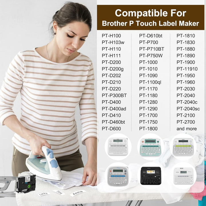 kompatibel Textil-Aufbügelband für Brother TZe-FA231 P-touch Schriftband schwarz auf weiss 12mm x 3m