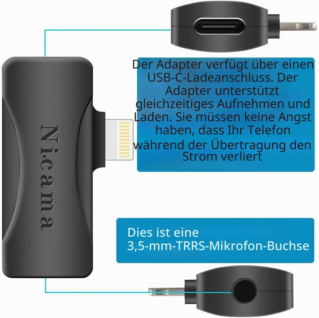 Nicama Kondensator Kardioid Mikrofon mit Lightning auf Buchse 3,5 mm TRRS Mikrofonadapter für iPhone
