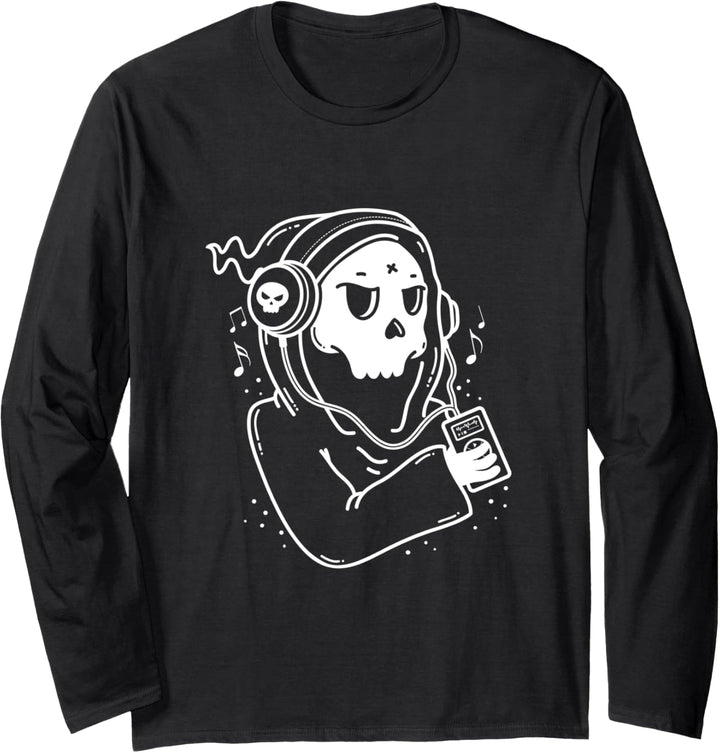 Funny Grim Reaper Listening Music Shirt Men Women Kids Langarmshirt