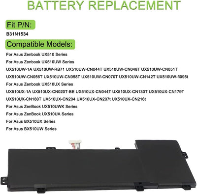 XITAIAN 11.4V 48Wh B31N1534 B31BN9H Ersatz Laptop Akku für Asus Zenbook U5000 UX510UX UX510UW Series