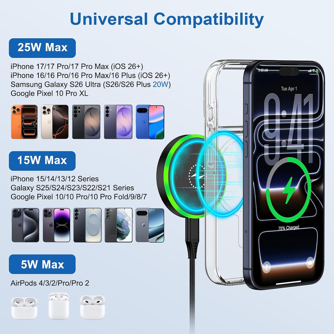 25W Magnetisches Induktive Ladestation für MagSafe Kabelloses Ladegerät für Samsung Galaxy S26 Ultra