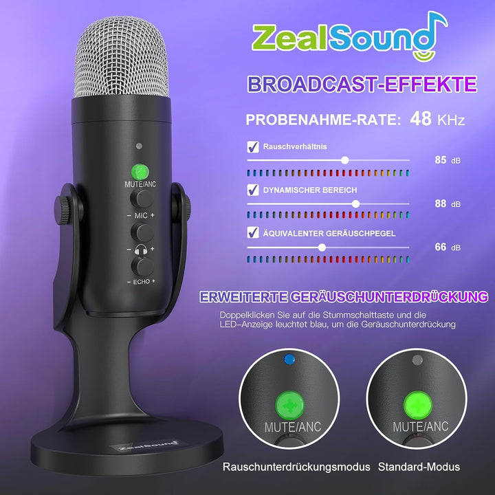 zealsound Wireless USB Mikrofon für PC, Handy & iPhone - 2.4GHz Drahtloses Tishmikrofon mit Rauschun