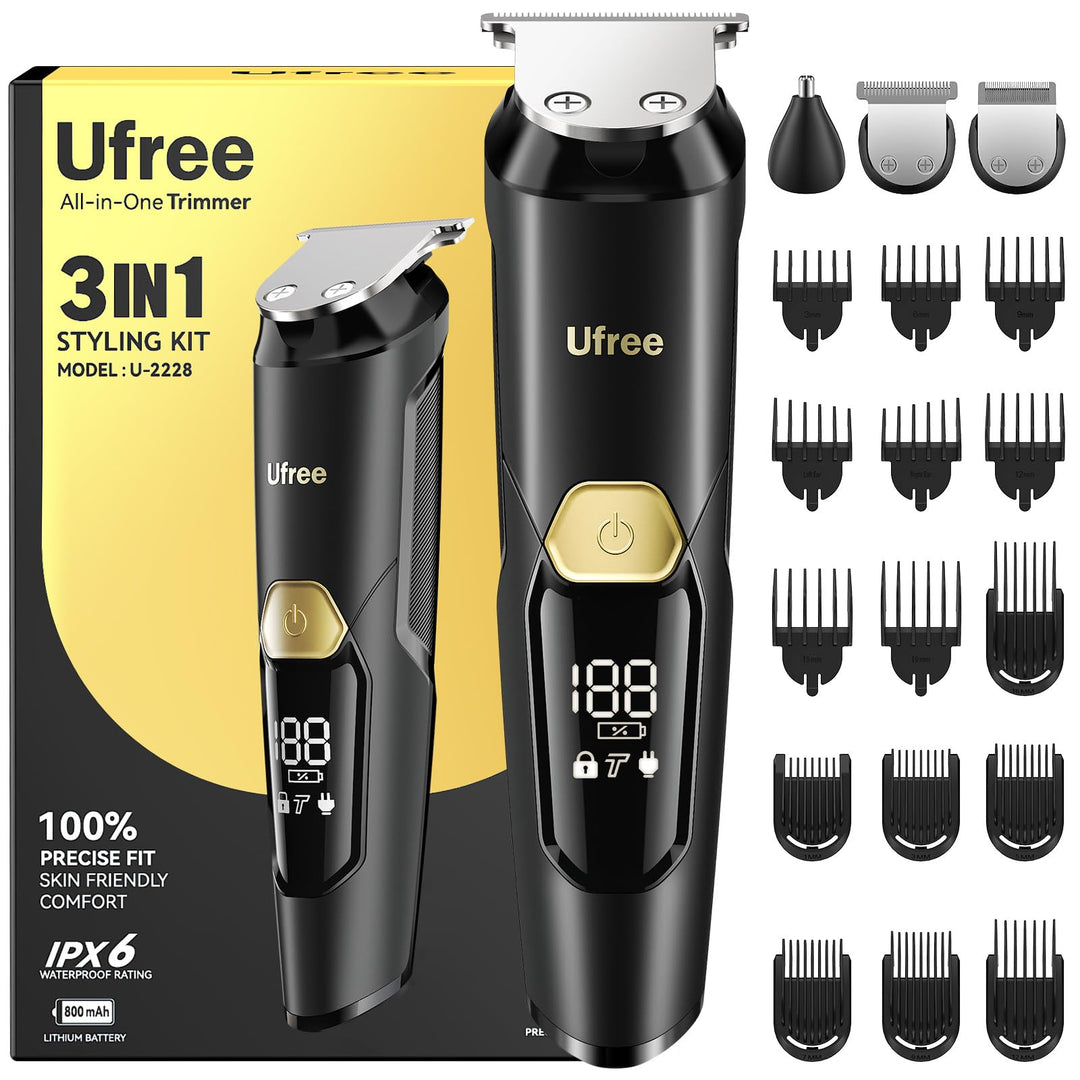 Ufree 3 in 1 Barttrimmer Herren Kit, Bartschneider Haarschneider Haarschneidemaschine Profi für Schn