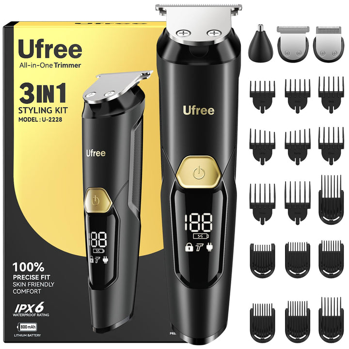 Ufree 3 in 1 Barttrimmer Herren Kit, Bartschneider Haarschneider Haarschneidemaschine Profi für Schn