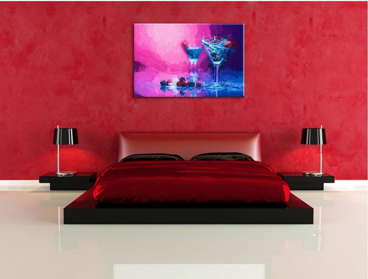 Cocktails Pinsel Effekt, Format: 100x70 auf Leinwand, XXL riesige Bilder fertig gerahmt mit Keilrahm