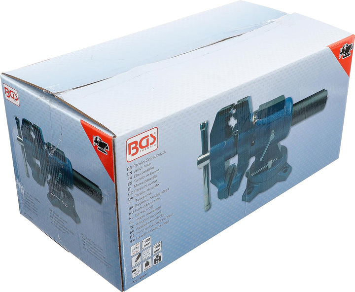 BGS 70965 | Parallel-Schraubstock | 100 mm Spannbacken | 360° drehbar | Werkbankschraubstock 100 mm