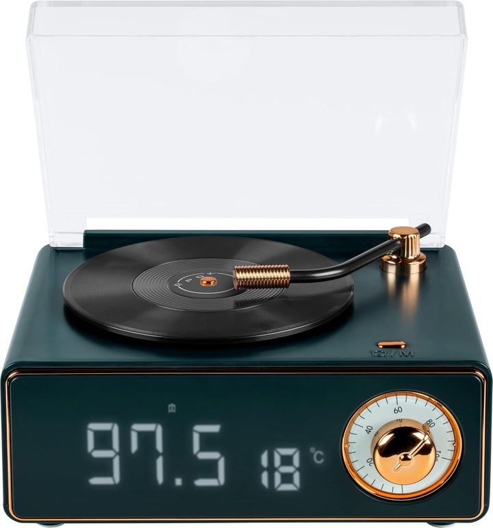 Bigben Bluetooth-Lautsprecher, Wecker in Form einer Scheibe, Dunkelgrün