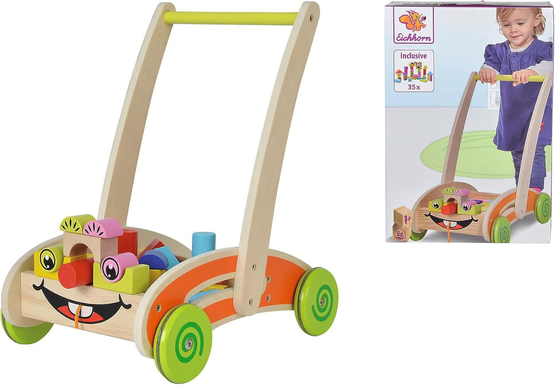 Eichhorn 100001833 - Eichhorn, Spiel- und Lauflernwagen - teilmontiert - mit 35 bunten Bausteinen au