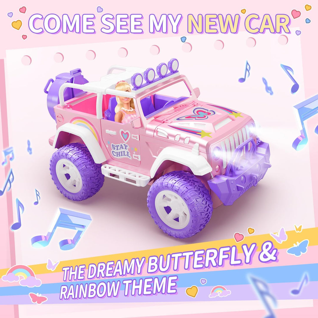 DEERC Pink Ferngesteuertes Auto für Mädchen mit Nebel und Musik, 1:16 RC Auto mit LED-Lichtern für K