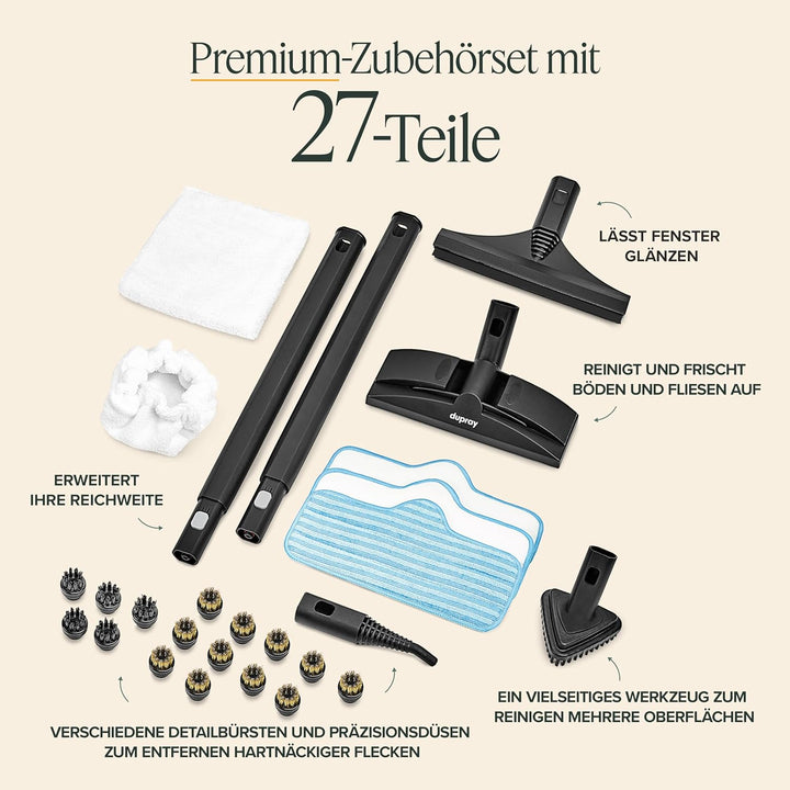 Dupray Neat Trockendampfreiniger (Neat + 27 Zubehörteile (inkl. Messingbürsten)), Neat + 27 Zubeh&#x