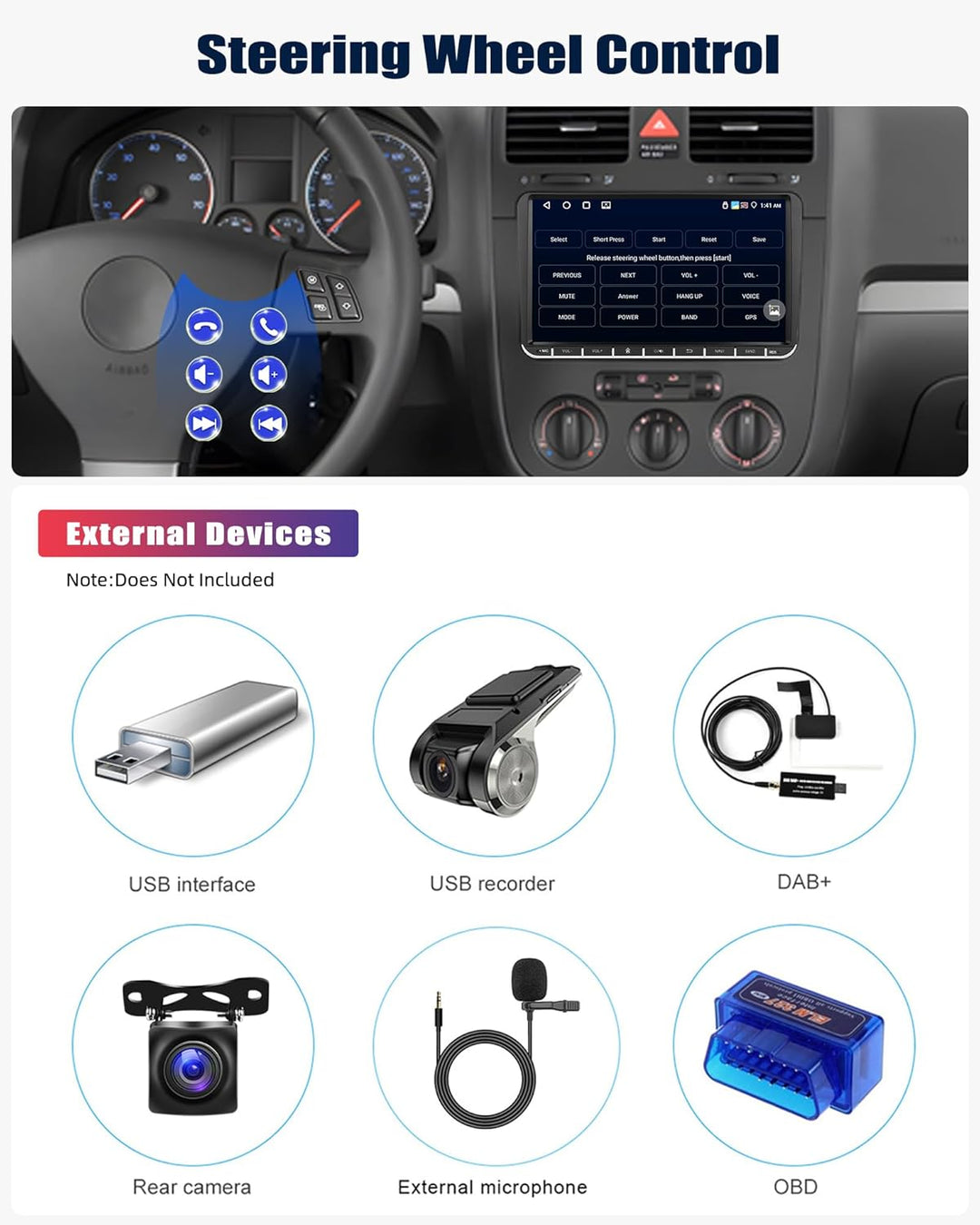 CAMECHO 4G+64G Android 15 2 DIN Radio für VW Golf 5 Polo Skoda mit Carplay Android Auto GPS,9 Zoll T